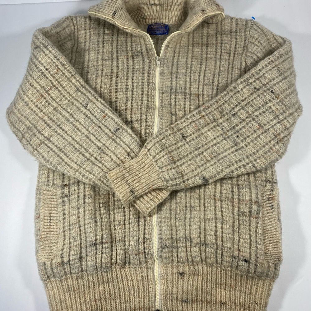 Pendleton Wool Sweater Cream Long Sleeve Zip Up Made in USA 🇺🇸